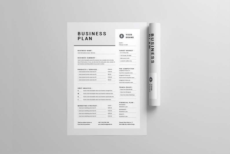 Business Plan Template MS Word Template One Page Business Etsy