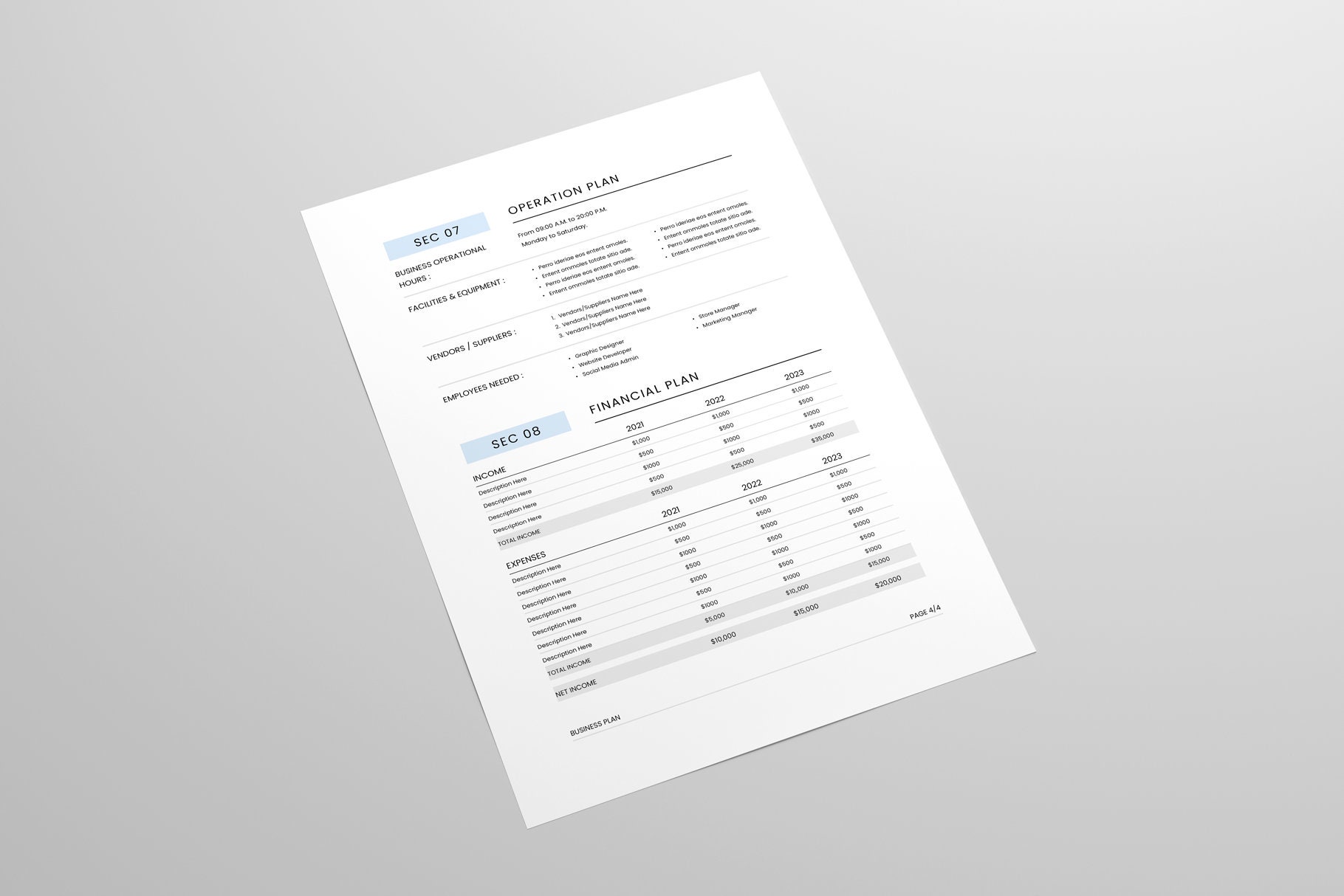 Business Plan Template MS Word Template Indesign Template Etsy