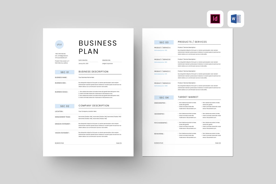 Business Plan Template MS Word Template Indesign Template - Etsy Nederland