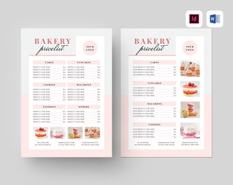 Bakery Price List Template | MS Word Template | Bakery Menu Template | Cake Price List Menu | Bakery Business Flyer | Cafe Menu Template