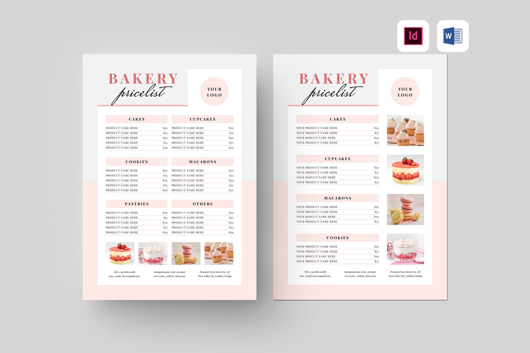 Bakery Price List Template MS Word Template Bakery Menu Template Cake