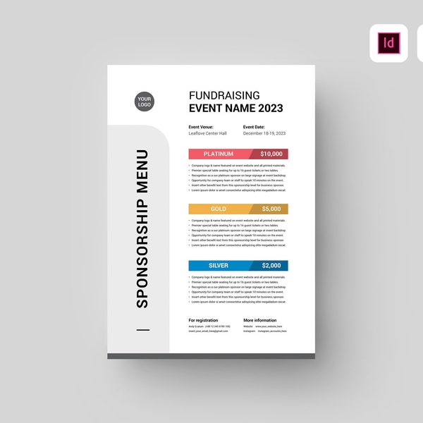 Event Sponsorship Menu Template | MS Word Template | Event Sponsorship Overview | Corporate Business Sponsorship Levels | Fundraising Event