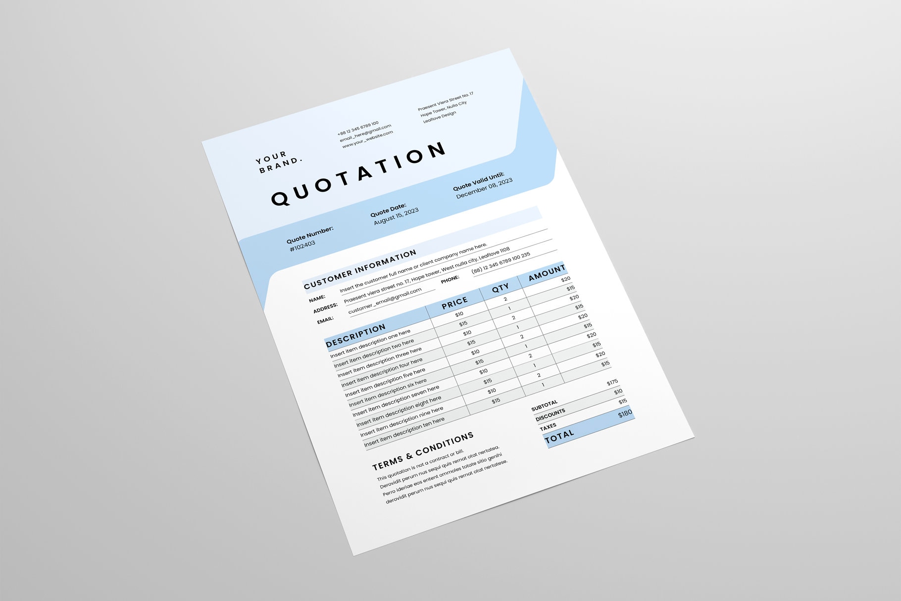 Quotation Template MS Word Template Price Quote Template Job Estimate Template Project Quotation