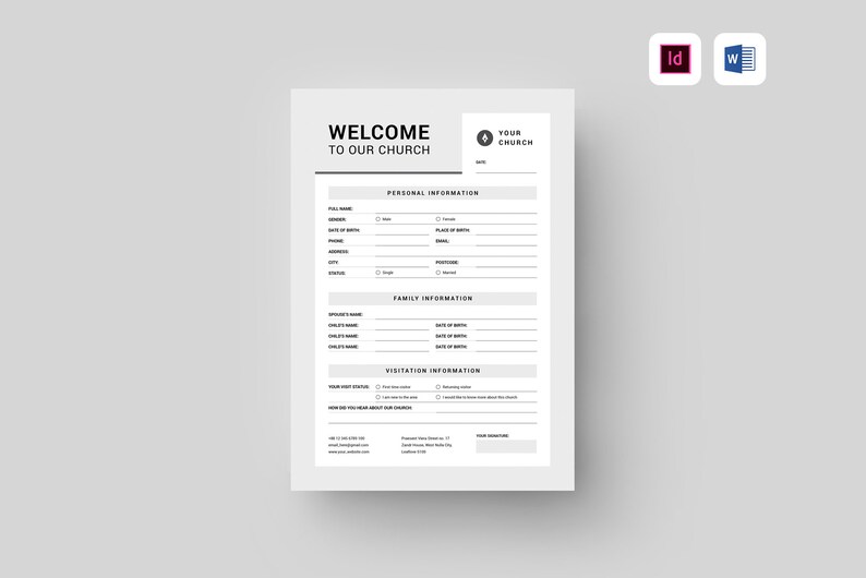 Church Welcome Form Template Editable MS Word Template Church Welcome ...