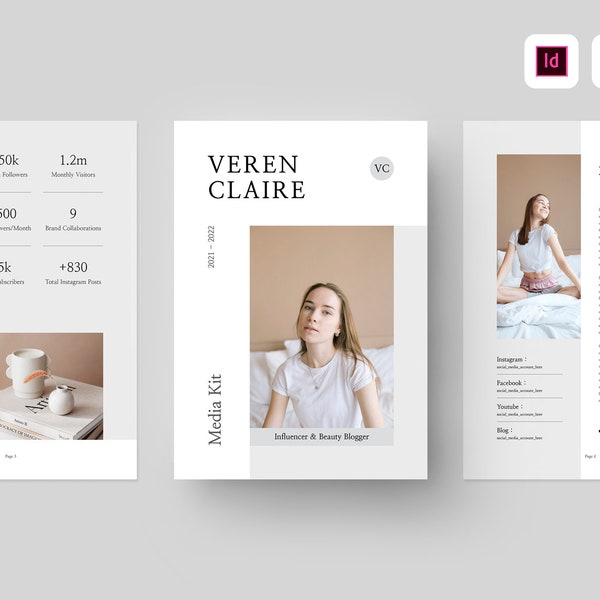Media Kit Template | MS Word Template | Indesign Template | Press Kit Template | Blogger Media Kit | Instagram Influencer Media Kit | Pitch