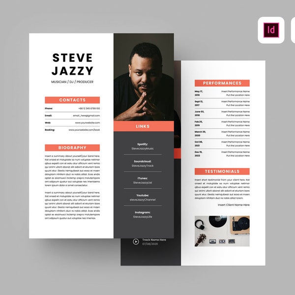 Musician Press Kit Template | MS Word Template | Indesign Template | Musician Media Kit | Electronic Press Kit | Music EPK | Dj Press Kit
