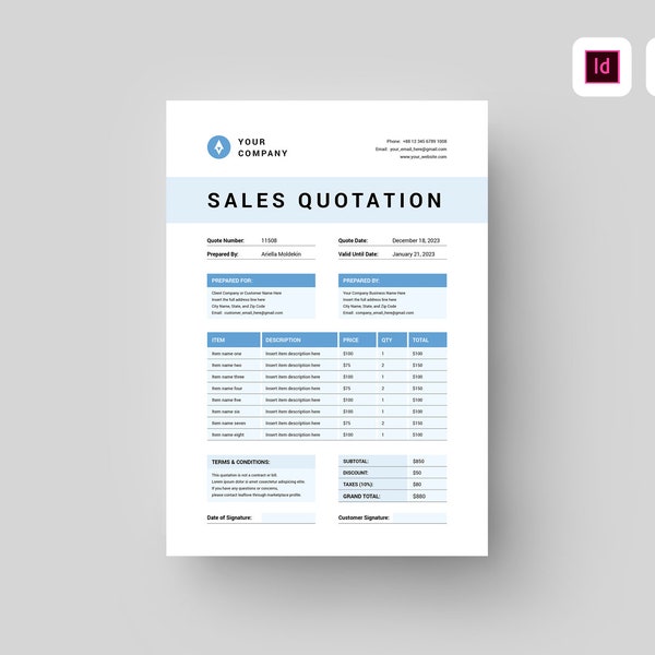 Quotation Template | MS Word Template | Price Quote Template | Project Quotation | Sales Estimate Quote | Job Quote | Business Quotation