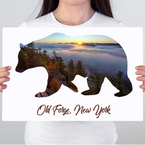 Montañas Adirondack, Old Forge Nueva York, cartel de viaje, impresión personalizada, recuerdo, oso negro, fotografía de paisaje, foto de otoño, decoración del hogar