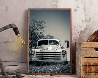 Vintage Truck, Old fashion, truck, classic car, sepia, portrait photo, black and white photography, vintage photo, wall art, home decor