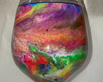 14 or 17 Oz Wine Glass with Stem Epoxy Painted Alcohol Ink Swirl, Unique, Personalized Custom Designs