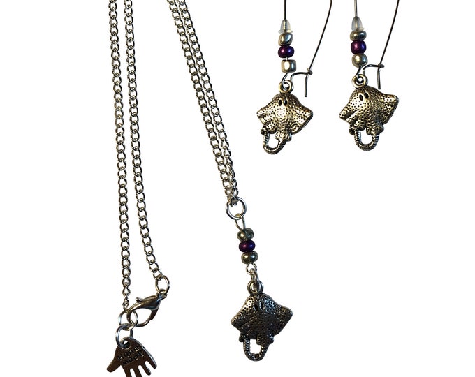 Stingray Silver Necklace Earrings with or without beading 18" Chain NEW Gift Boxed