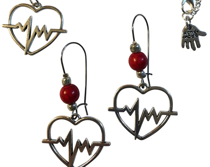 Heartbeat Heart Red Beading Necklace Earrings with or without beading 18" Chain NEW Gift Boxed