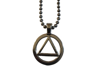 Alcoholics Anonymous Awareness AA Antiqued Pendant, Recovery, Sobriety, Triangle In Circle, with Ball Chain or Cord