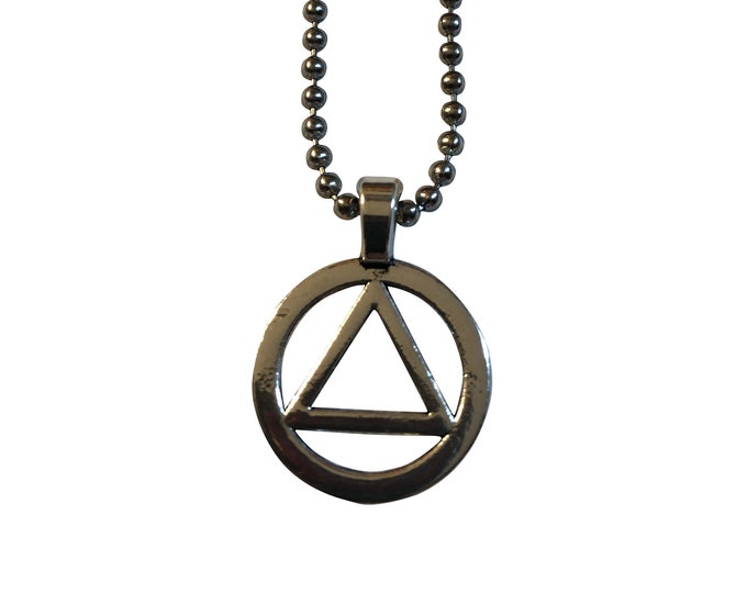 Alcoholics Anonymous Awareness AA Antiqued Pendant, Recovery, Sobriety, Triangle In Circle, with Ball Chain or Cord