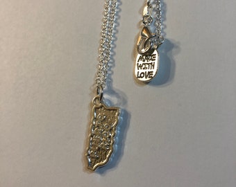 Silver Puerto Rico Shape Map Medallion Pendant 18" Cable Chain Necklace with or without Bail