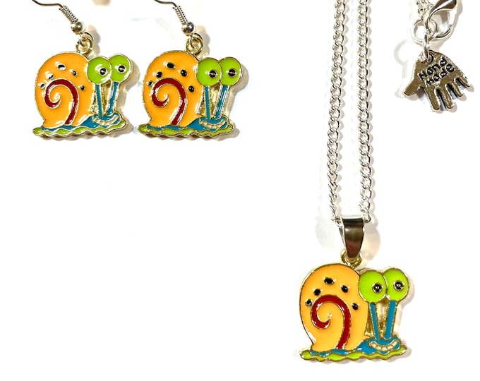 Spongebob Squarepants Gary the Snail Necklace and/or Earrings, Gift Boxed with Ornate Organza Gift Bag!
