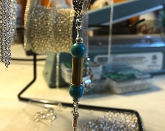 Real Brass Bullet Shell Casing Beaded Medallion Pendant 18" Snake Chain Necklace