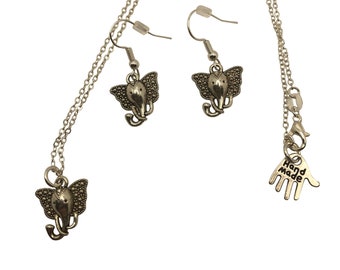 Elephant Pendant 18" Silver Plated Necklace and/or Earrings Gift Boxed FREE SHIP USA