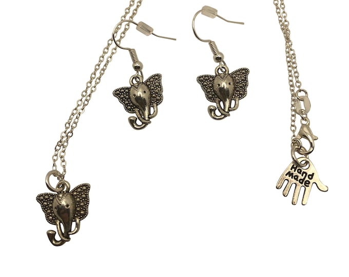 Elephant Pendant 18" Silver Plated Necklace and/or Earrings Gift Boxed FREE SHIP USA