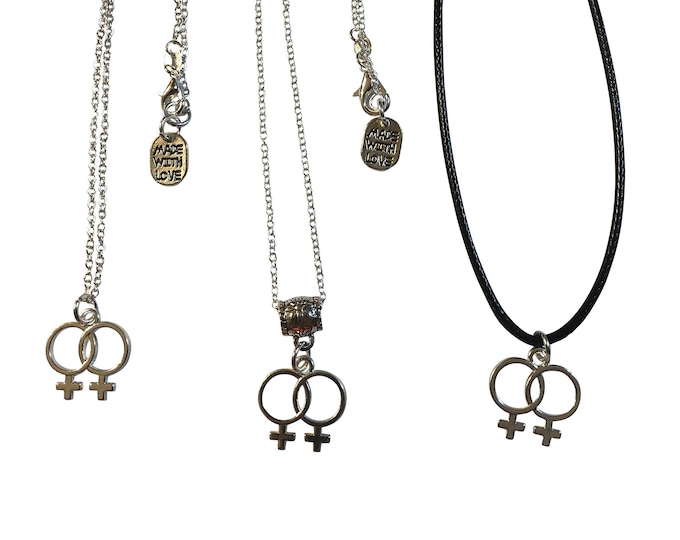 Double Venus Gay Lesbian Pride SP Medallion Pendant 18" to 30" Chain or Waxed Cord Necklace