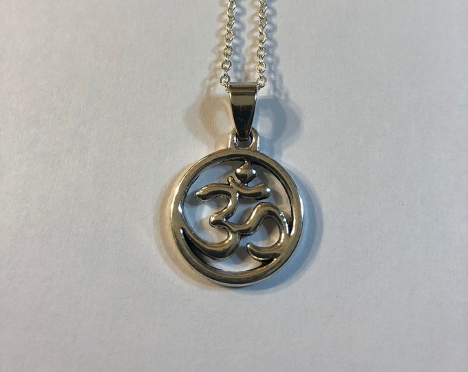 Yoga Om Ahm Symbol Namaste Peace Medallion Pendant 18" to 30" Chain or Waxed Cord Necklace