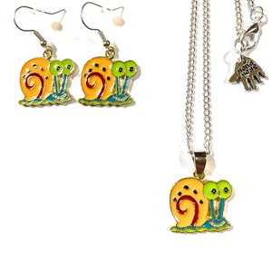 Spongebob Squarepants Gary the Snail Necklace and/or Earrings, Gift Boxed with Ornate Organza Gift Bag!