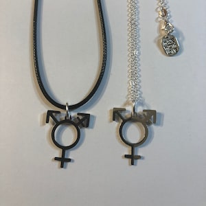 Transgender Symbol Gay LGBTQ Pride SS Medallion Pendant 18&quot;-30&quot; Chain or Waxed Cord Necklace or Earring