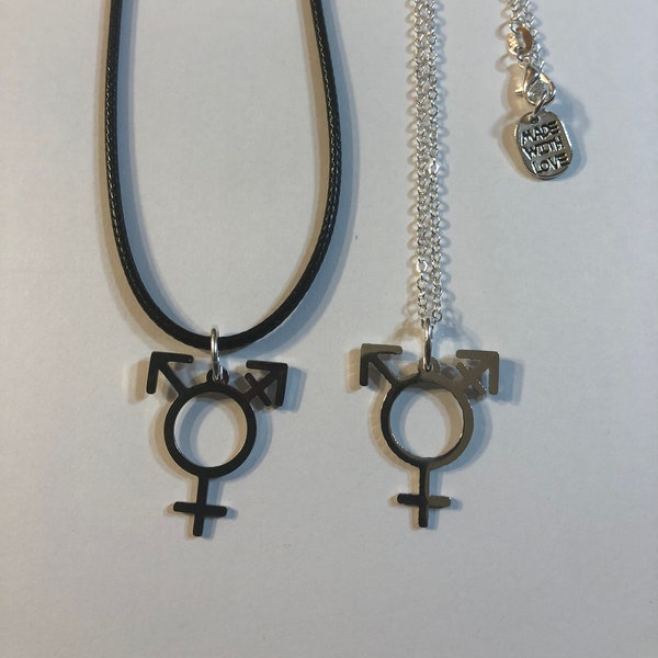 Transgender Symbol Gay LGBTQ Pride SS Medallion Pendant 18"-30" Chain or Waxed Cord Necklace or Earring
