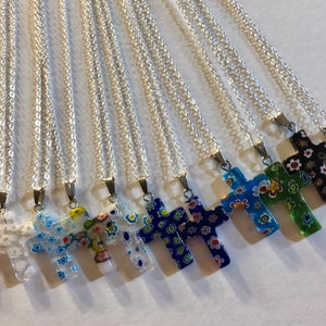 RESTOCKED & New Colors Murano Millefiori Glass Cross Pendant @1 Inch Long, Pendant, Necklace or Earrings