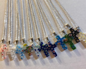 RESTOCKED & New Colors Murano Millefiori Glass Cross Pendant @1 Inch Long, Pendant, Necklace or Earrings