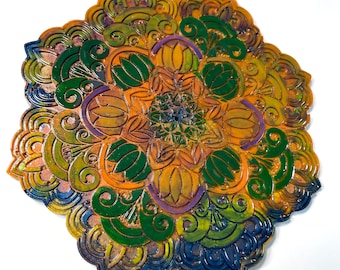 Multi Color Resin Art Mandala Incense Burner Tray Holder Altar, Moon Phase, Yoga, Goddess, 5.5x6 Inches, FREE Incense Included