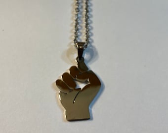 Raised Fist Necklace, Solidarity, Unity Symbol Sign Medallion Pendant 18" to 30" Chain or Waxed Cord Necklace
