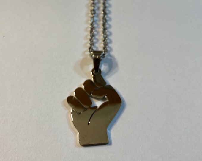 Raised Fist Necklace, Solidarity, Unity Symbol Sign Medallion Pendant 18" to 30" Chain or Waxed Cord Necklace