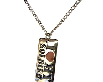 I Love My Soldier Army, Navy, Air Force, Marines Pendant 18" or 20" Necklace Set Gift Boxed