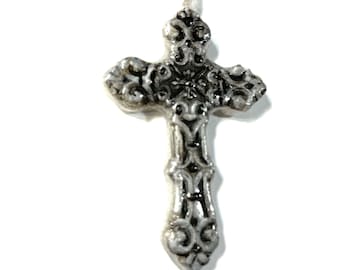 3D Resin Handpoured, Black and Silver Cross Pendant @2.2 Inch Long, Pendant, Necklace