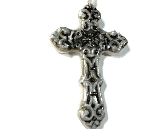 3D Resin Handpoured, Black and Silver Cross Pendant @2.2 Inch Long, Pendant, Necklace