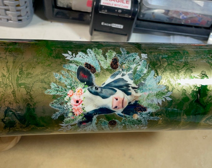 Ready to Ship 20 Oz Skinny Stainless Steel Epoxy Tumbler w Lid & Straw, Alcohol Ink Swirl, Cows Green Gold Custom Designs
