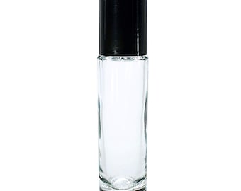 Empty Refillable Glass Roll On Bottles with Black Cap, 0.33oz / 10ml Quantity 5 FREE SHIP