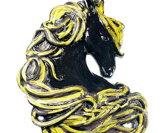 Handpoured Resin 3D, Horse Black, Brown, Gold Pearlized Equestrian Horse Lover Christmas Ornament @4.1x3 Inch Long