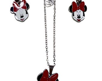 Minnie Necklace and/or Earrings Stainless Steel, Gift Boxed with Ornate Organza Gift Bag!