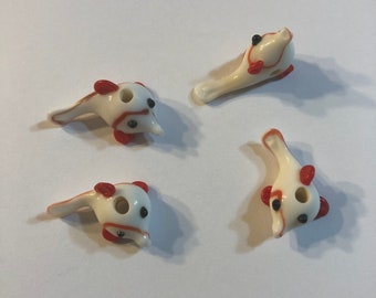 CLEARANCE Lampwork Glass Beads, Set of 4, Opaque White and Orange, 20x11mm, Fish Koi with Swirl