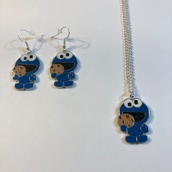 Cookie Eating Monster Necklace and/or Earrings Gift Boxed with Ornate Organza Gift Bag!
