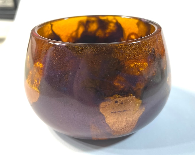CUSTOM Available Random Resin Drip Trinket Tray, Dish, Bowl, Catchall, Bronze, Gold and Dark Purple 3x2 Inch, Resin Handmade Custom