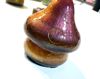 CUSTOM Available Boho Hippie Mushroom Statue Paperweight,Pinkish Purple, Gold, Brown , 3x2.4 Inch, Resin Handmade & Painted