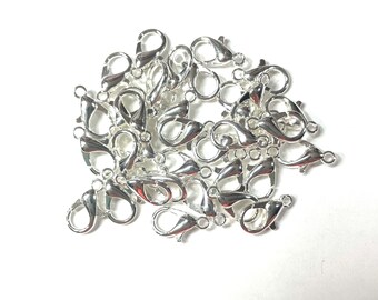 Lot Wholesale Lobster Clasps Silver Plated 12mm x 6mm
