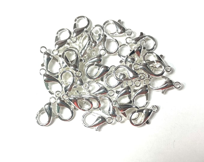 Lot Wholesale Lobster Clasps Silver Plated 12mm x 6mm
