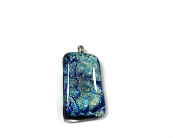 Dichroic Glass 3D OOAK Black Blue Gold Metallic Pendant 1.5x1", Pendant, Necklace