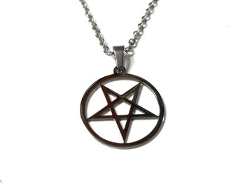 Inverted Pentagram Gothic Wicca Medallion Stainless Steel Pendant 18" to 30" Necklace