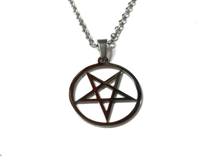Inverted Pentagram Gothic Wicca Medallion Stainless Steel Pendant 18" to 30" Necklace