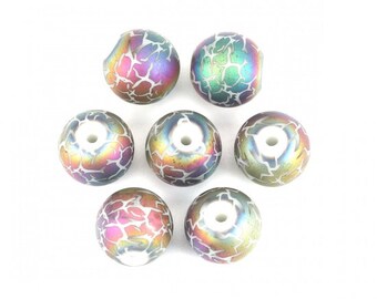 5 Count Glass Beads Round Multicolor Crack About 10mm Dia, Hole: Approx 1.4mm